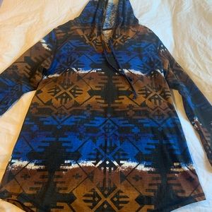 Blue and brown Aztec hoodie